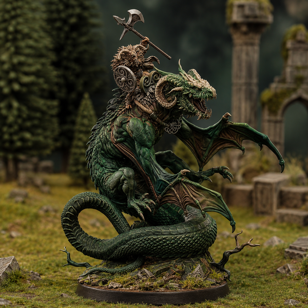 The Primordial Herd - Brennach Wildhorn Lord on Cuelebre  Unit by Lost Kingdom Miniatures
