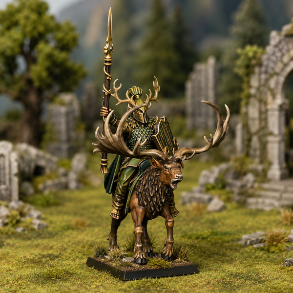 Feral Elves - Mounted Feral Elf Lord on Feral Stag  Unit by Highlands Miniatures