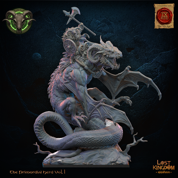 The Primordial Herd - Brennach Wildhorn Lord on Cuelebre  Unit by Lost Kingdom Miniatures