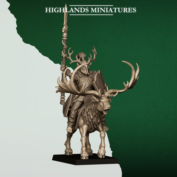 Feral Elves - Mounted Feral Elf Lord on Feral Stag  Unit by Highlands Miniatures