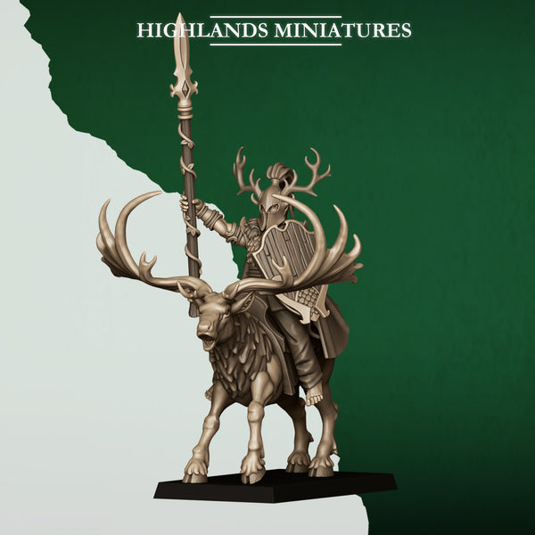 Feral Elves - Mounted Feral Elf Lord on Feral Stag  Unit by Highlands Miniatures