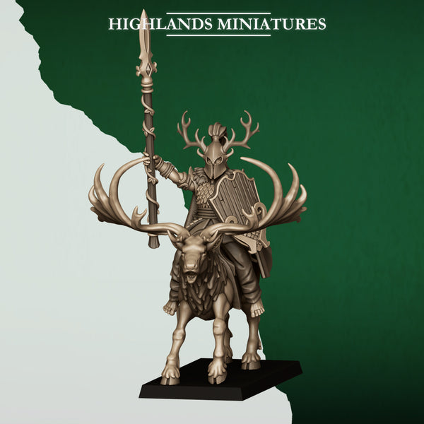 Feral Elves - Mounted Feral Elf Lord on Feral Stag  Unit by Highlands Miniatures