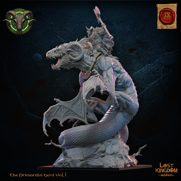 The Primordial Herd - Brennach Wildhorn Lord on Cuelebre  Unit by Lost Kingdom Miniatures