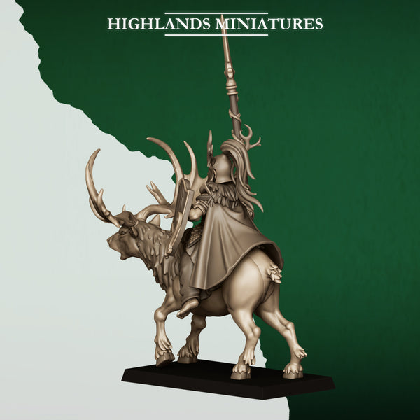 Feral Elves - Mounted Feral Elf Lord on Feral Stag  Unit by Highlands Miniatures