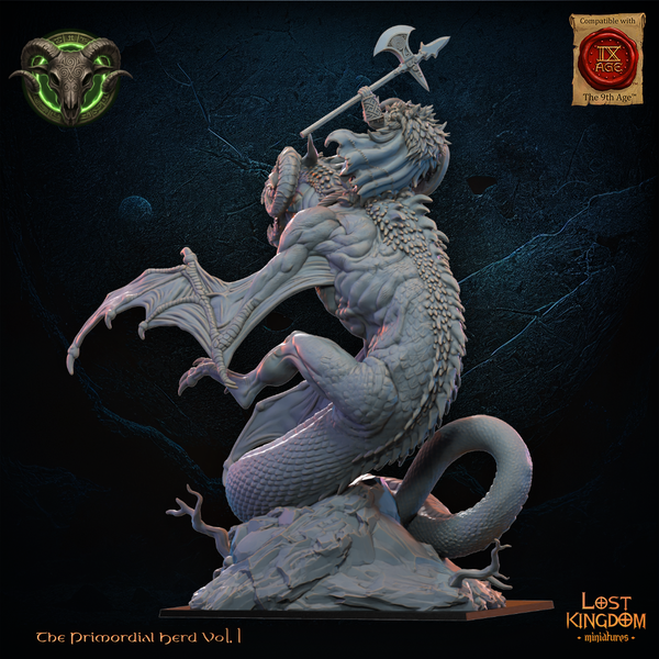 The Primordial Herd - Brennach Wildhorn Lord on Cuelebre  Unit by Lost Kingdom Miniatures