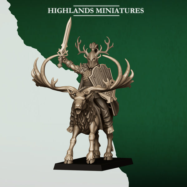 Feral Elves - Mounted Feral Elf Lord on Feral Stag  Unit by Highlands Miniatures