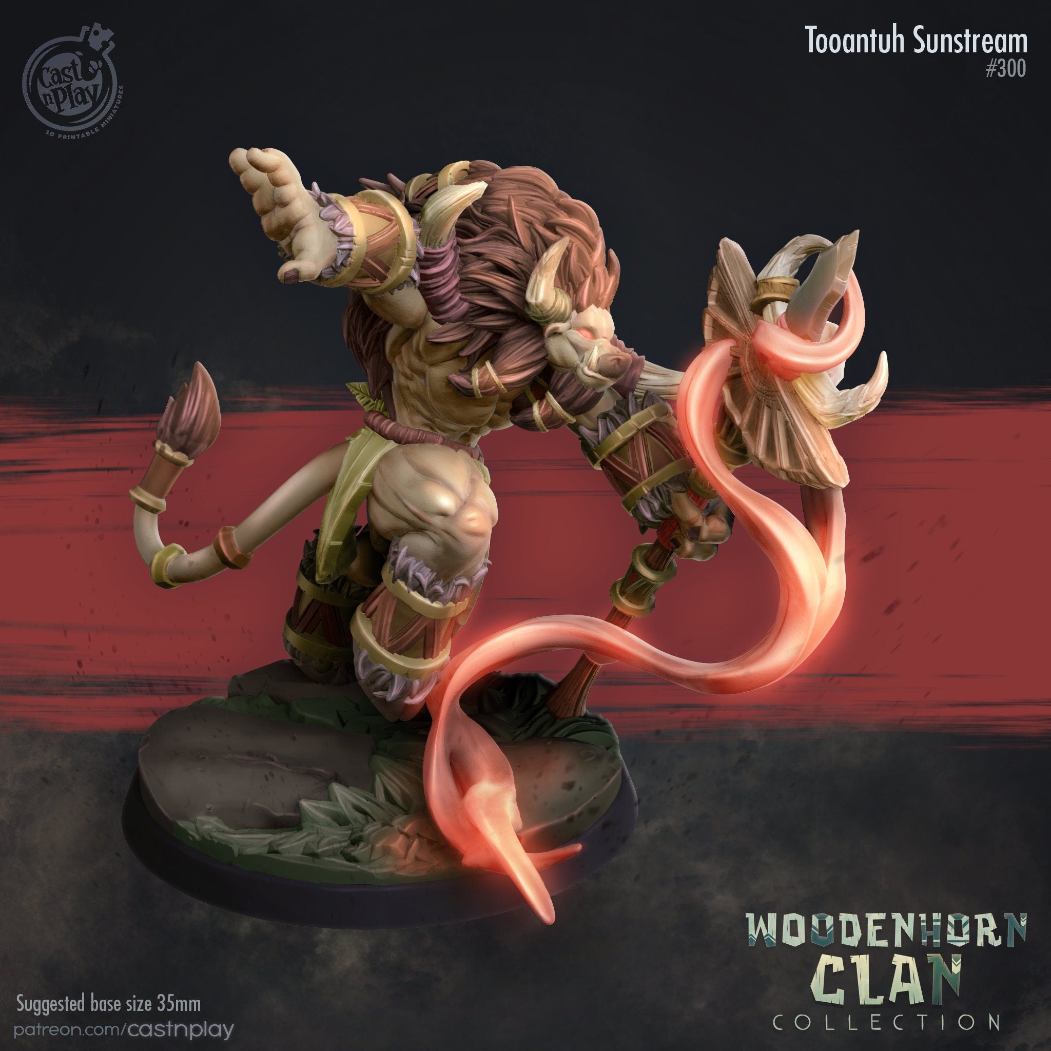 Tooantuh Sunstream Minotaur Miniature, high quality 3d printed miniature for tabletop games