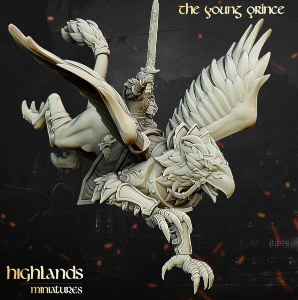 Highlands Miniatures Alexander the young prince on Hippogriff.
