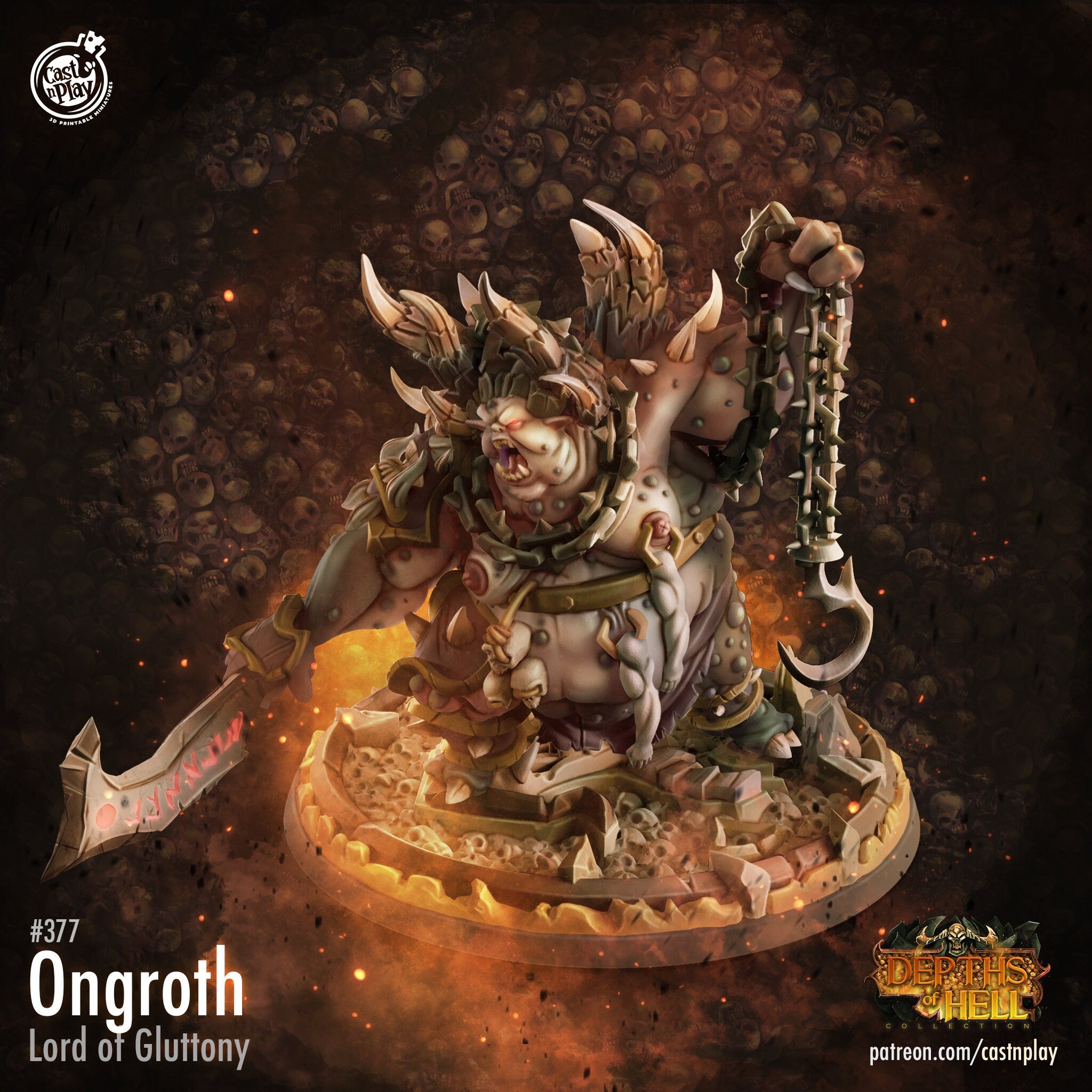 Ongroth Lord of Gluttony  Cast N Play Depths of Hell 3d Printed Miniature