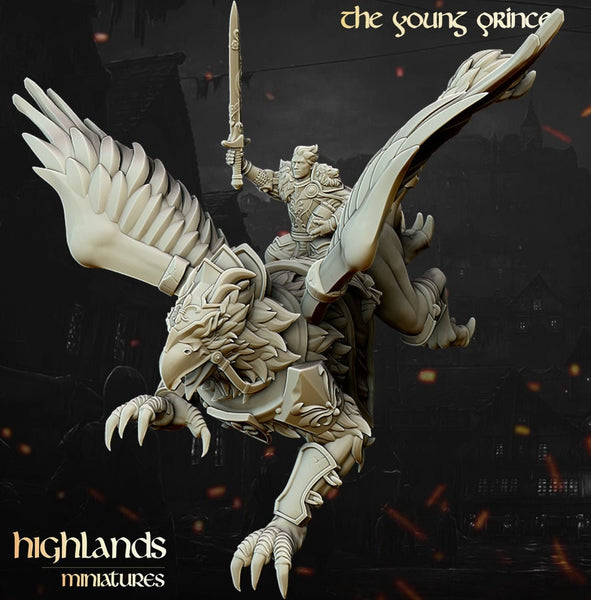 Highlands Miniatures Alexander the young prince on Hippogriff.