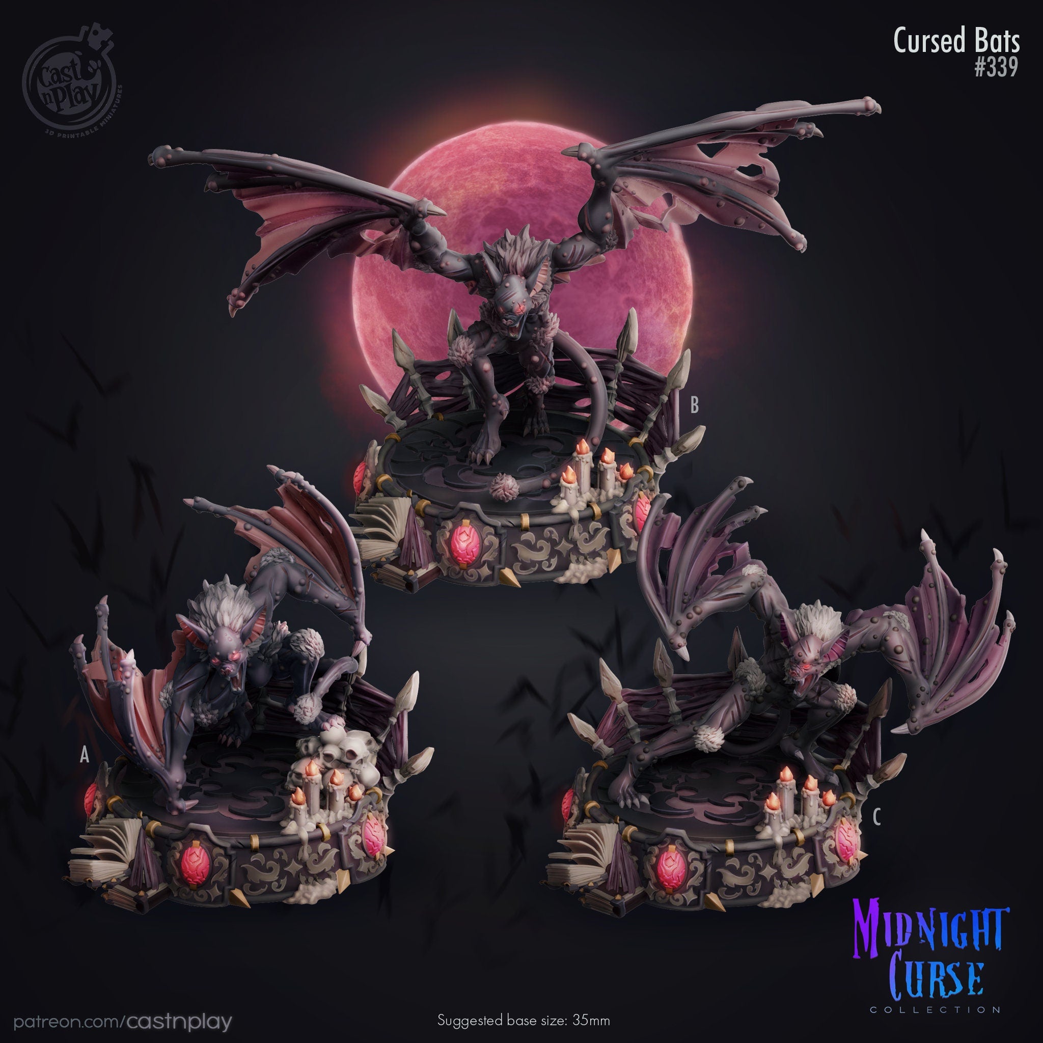 Cursed Bats Cast N Play Midnight Curse 3d Printed Miniature