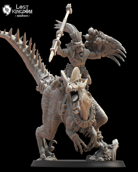 Saurian Ancients (Cuetzpal) Ezocamtl General on Dilophosaurus By  Lost Kingdom Miniatures