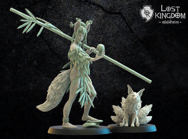 Mori Elves Hanako Kitsune Druid And Baby Kyubi By Lost Kingdoms