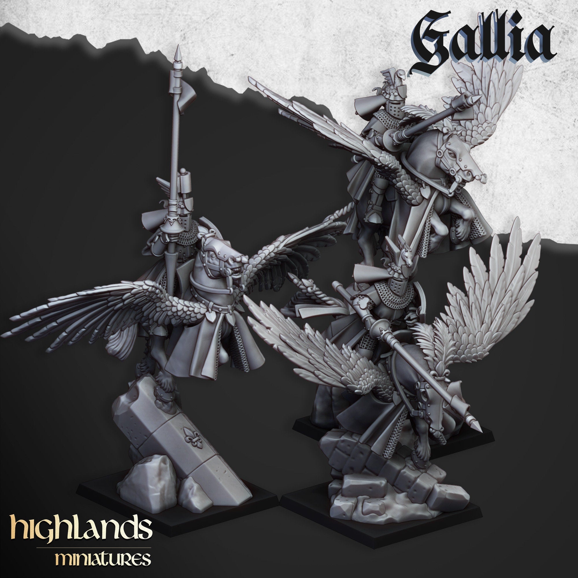 Gallia Knights on Pegasus by Highlands Miniatures