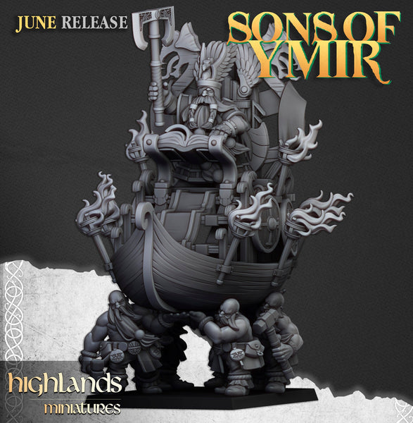 Sons of Ymir - Dwarf King on Throne Unit by Highlands Miniatures