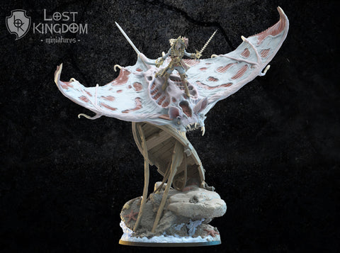 Undead of Misty Island- Elnora "Nightwind" Acheron on Undead Bat Ray  by Lost Kingdom Miniatures