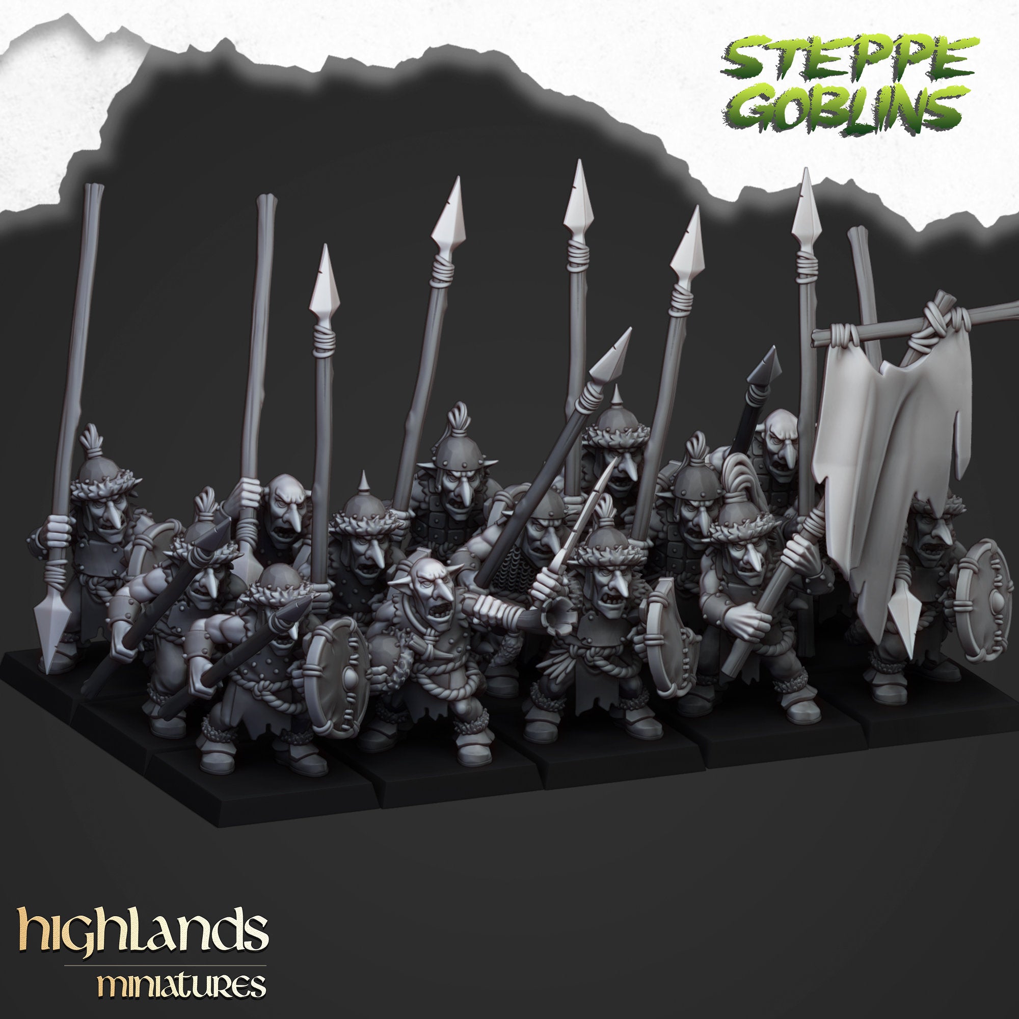 Steppe Goblin with Spears Unit by Highlands Miniatures