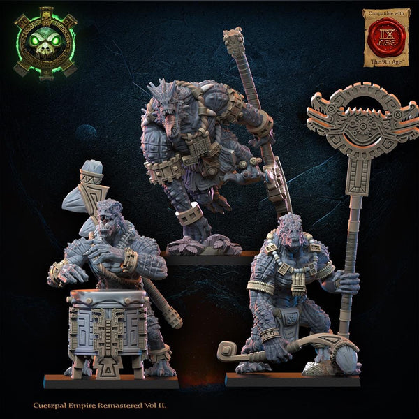 Cuetzpal Empire Remastered- Cipactli Regiment Command Group   By  Lost Kingdom Miniatures