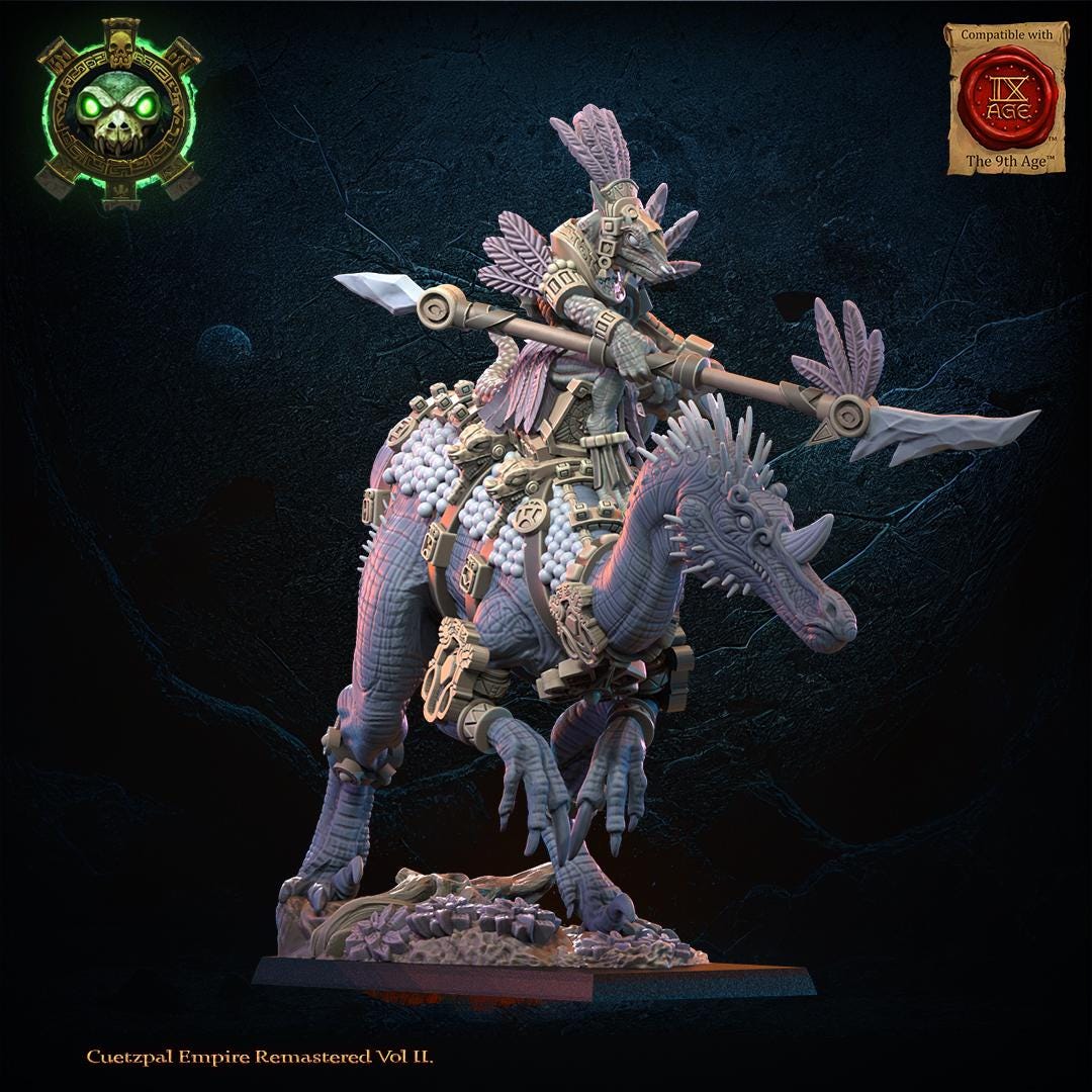 Cuetzpal Empire Remastered- Itzcueye, Cuetpalli Heroine on Ceratomimusr   By  Lost Kingdom Miniatures
