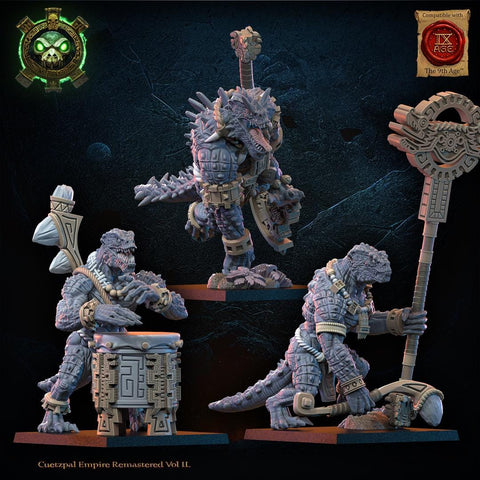 Cuetzpal Empire Remastered- Cipactli Regiment Command Group   By  Lost Kingdom Miniatures