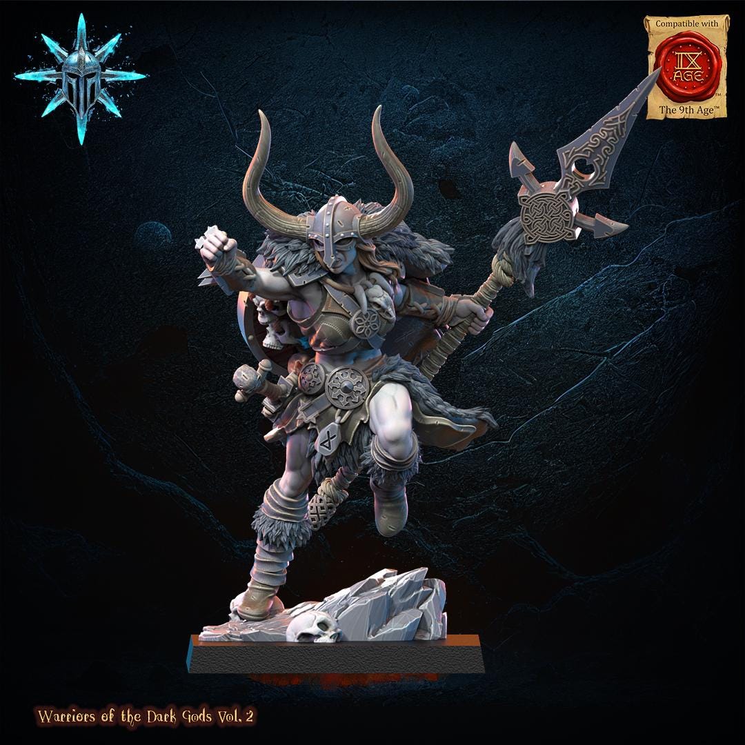 Warriors of the Dark Gods - Barbarian Chief with Spear / Axe by Lost Kingdom Miniatures