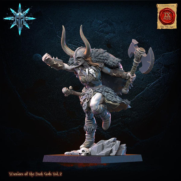 Warriors of the Dark Gods - Barbarian Chief with Spear / Axe by Lost Kingdom Miniatures