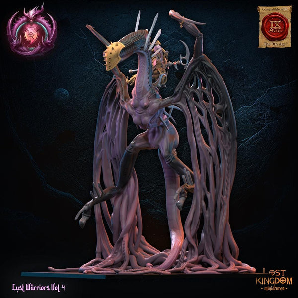 Warriors of the Dark Gods (Lust Warriors) -  Skye, Lust Chosen on Depraved Dragon by Lost Kingdom Miniatures