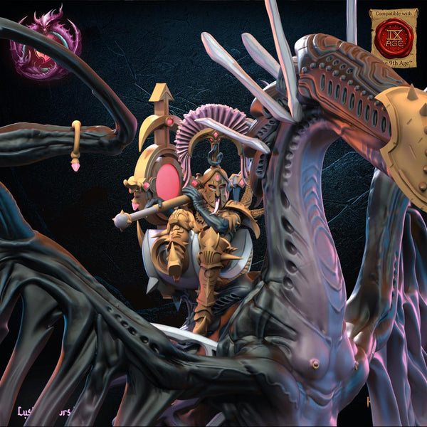 Warriors of the Dark Gods (Lust Warriors) -  Skye, Lust Chosen on Depraved Dragon by Lost Kingdom Miniatures