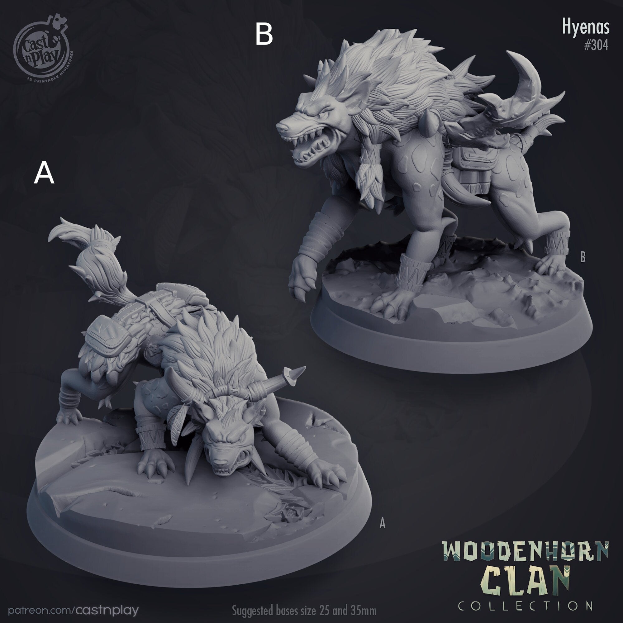 Cast N Play Woodenhorn Clan Hyenas, high quality 3d printed miniature for tabletop games