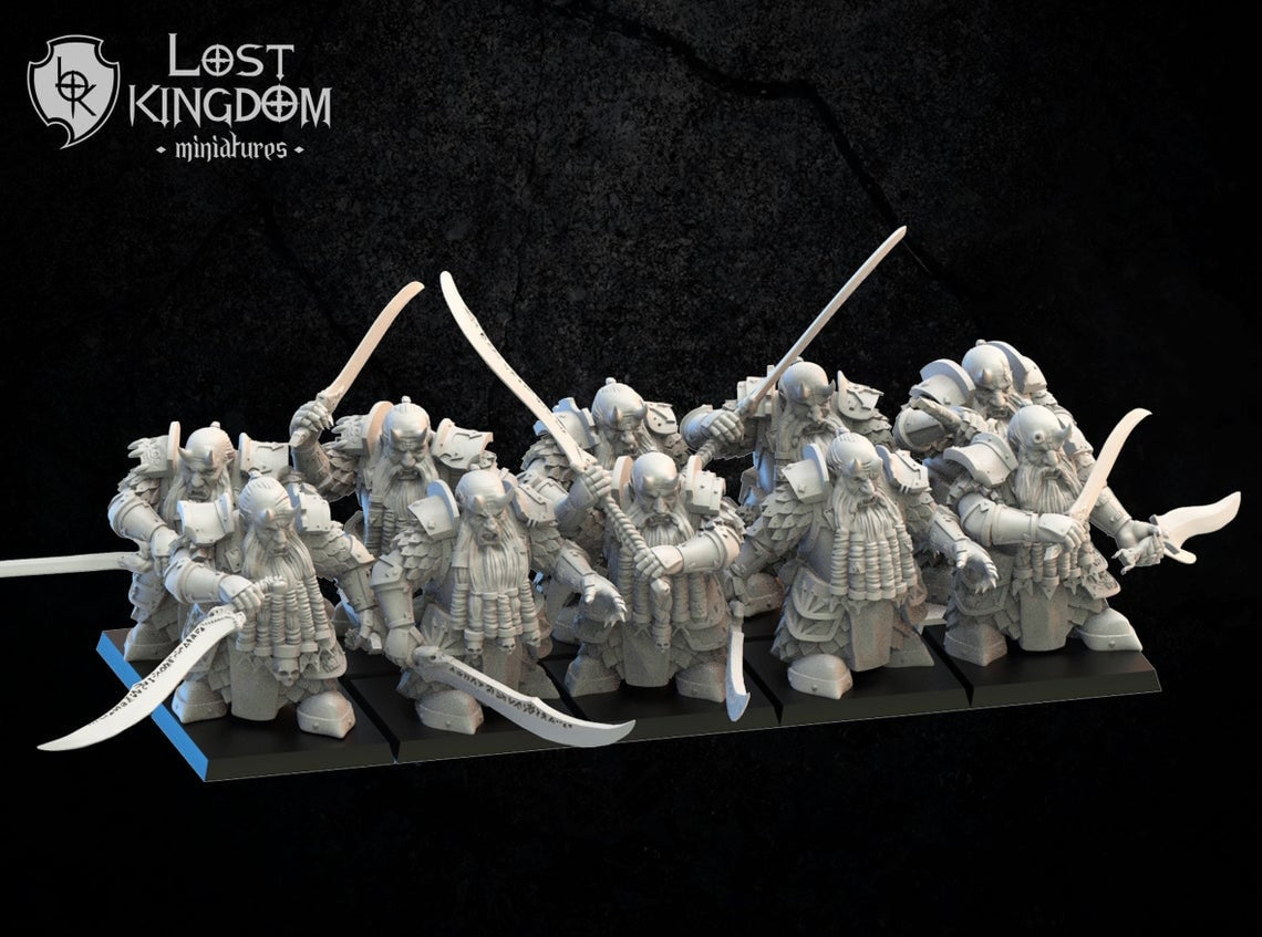 Lost Kingdom Magmhorin Elite Guard with swords | Chaos Dwarves| Abyssal Dwarves | Lost Kingdom Miniatures
