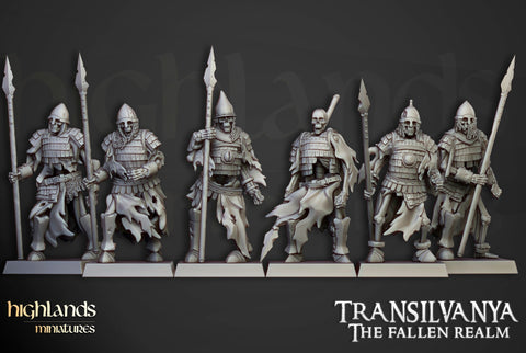 Transilvanya the Fallen Realm - Armored Skeleton Warriors / Spearmen by Highlands Miniatures