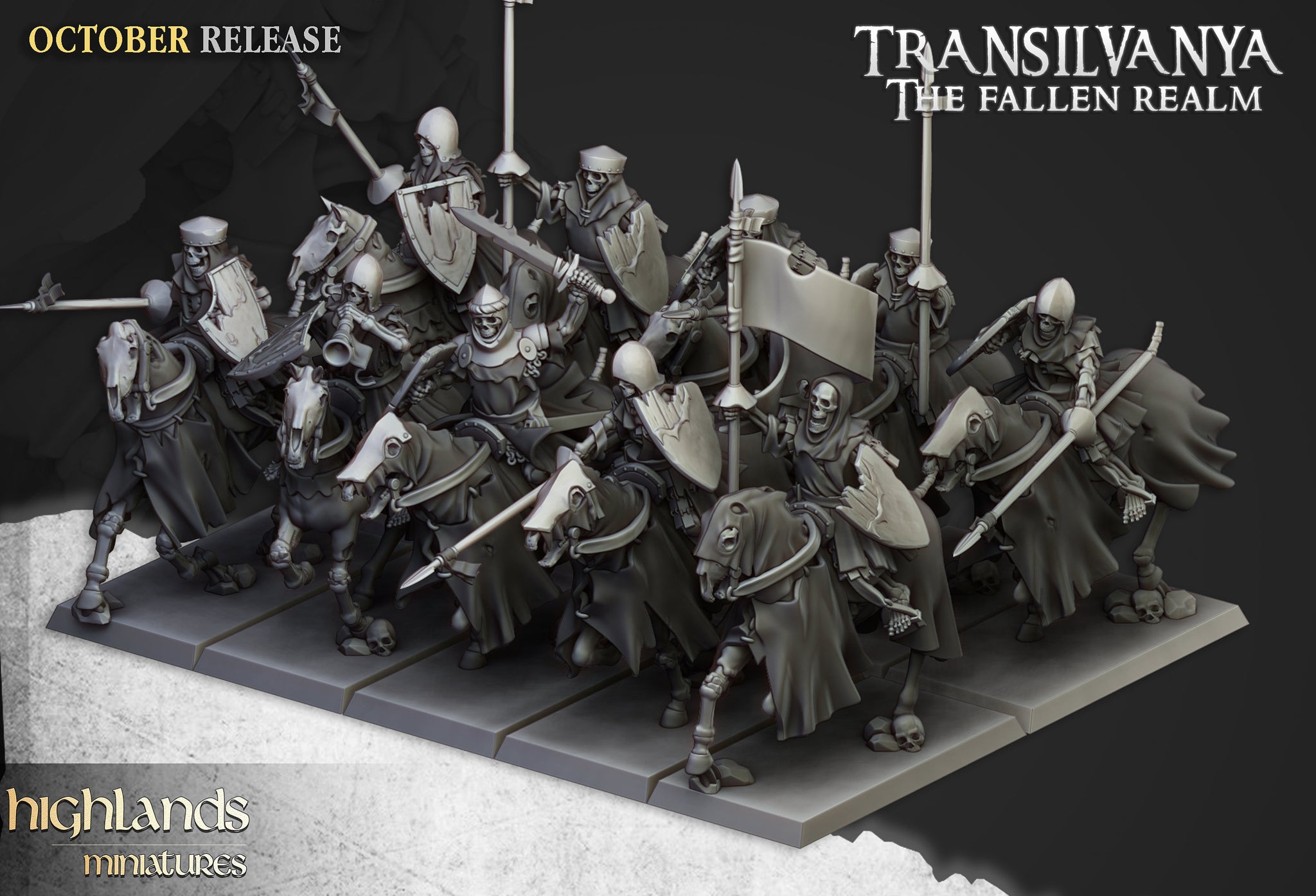 Spectres of Transilvanya  - Mounted Skeleton Unit  by Highlands Miniatures