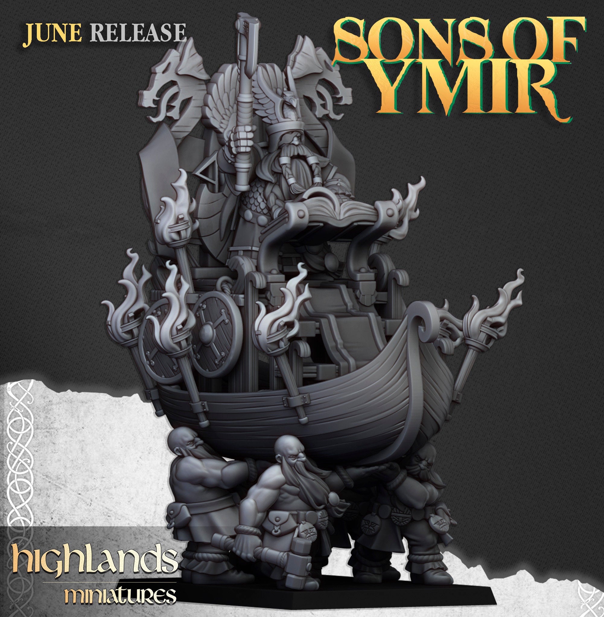 Sons of Ymir - Dwarf King on Throne Unit by Highlands Miniatures